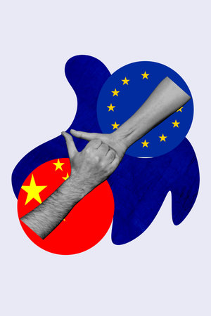 Creative 3D photo collage of finger symbol body language hand sign thumb cooperation economy crisis business decline government marketの写真素材