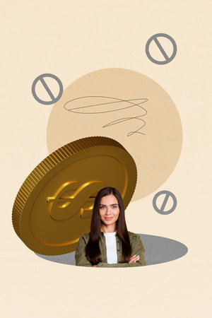 Creative collage big dollar coin with restriction signs representing cryptocurrency banking global financial crisisの写真素材