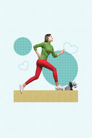 Art image vertical photo collage of two happy girl guy dance valentine heart icon flower bloom spring holiday celebrationの写真素材