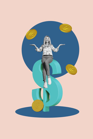 Pop zine sketch artwork collage of happy businessman businesswoman receive dollar capital earnings success development financeの写真素材