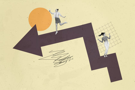 Collage of a person woman man toward digital arrows rising graphics representing progress success...