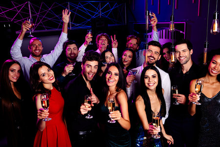 Epic party crew celebration at a glittering nightclub full of dancing smiles and high energy moments