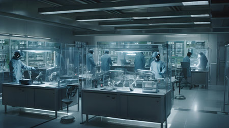 Step into a captivating biochemistry lab where scientists conduct mesmerizing experiments. Discover a world of colorful reagent bottles, bubbling beakers, and microscopic wonders. With soft watercolor blending and artistic expression, this laboratory research scene evokes curiosity and scientific inquiry. Perfect for projects seeking a blend of artistry and scientific discovery, generative AI.の素材