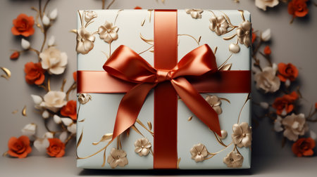 About a giftbox background decorated with floral shape elements. Generative ai.の素材