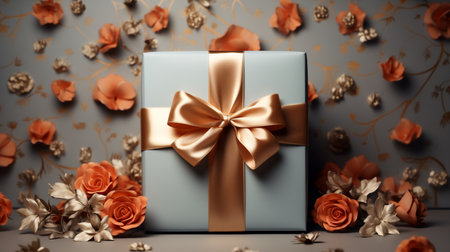 About a giftbox background decorated with floral shape elements. Generative ai.の素材