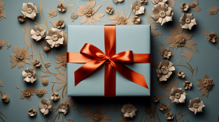 About a giftbox background decorated with floral shape elements. Generative ai.の素材