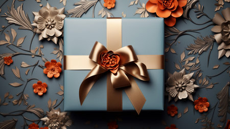 About a giftbox background decorated with floral shape elements. Generative ai.の素材