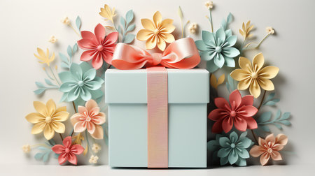 About papercut art of giftbox, giftbox on white background,pastel color. Generative ai.の素材