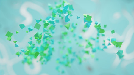 abstract 3d illustration of colorful pyramids against blue background with depth of field