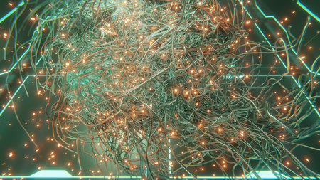 futuristic abstract objects and metallic abstract shapes with glowing embers and sci-fi digital neon...