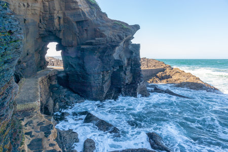 View of the waves and the cliffs at Thompsons Bay, Kwazulu Natal, South Africaの写真素材