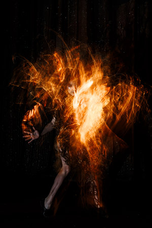 Ghost girl, spirit of the theater, Dryad in flashes of fireの写真素材