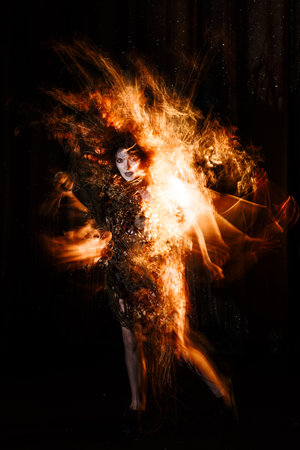 Ghost girl, spirit of the theater, Dryad in flashes of fire
