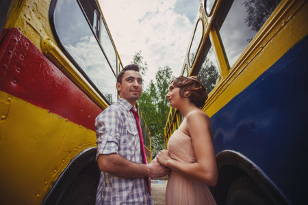 A guy and a girl in retro clothes vintage hairstylesの写真素材