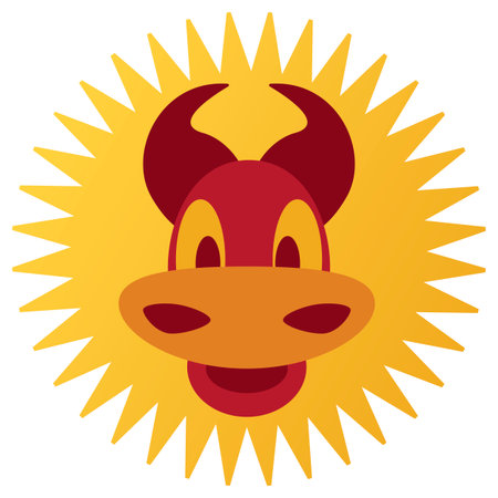 smiling cartoon bull in warm tonesのイラスト素材