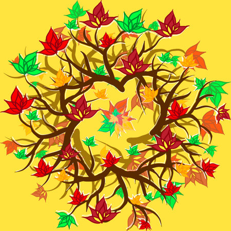 autumn branch with leaves design on yellowのイラスト素材