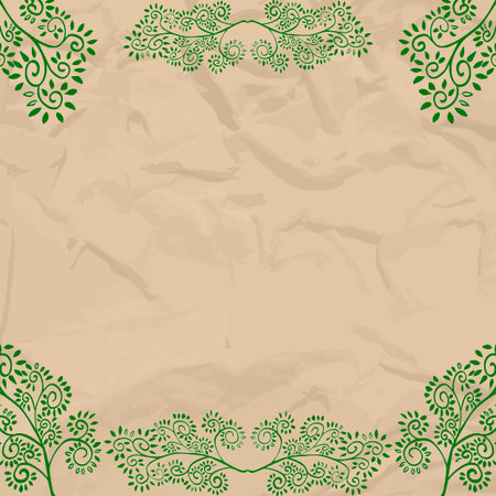 eco beige wrapping design with leavesのイラスト素材