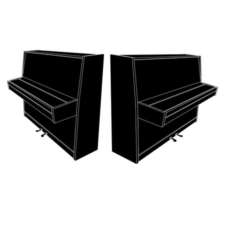 closed piano silhouette with keyboard, pedals and deskのイラスト素材