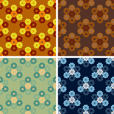 seamless colored geometrical flowers pattern setのイラスト素材