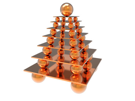 isolated abstract three-dimensional pyramide in goldの写真素材