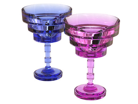 isloated two glasses set in pink and blueの写真素材