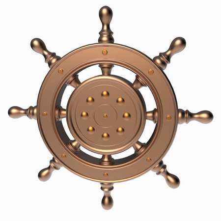 isolated nautical helm 3d render design on white background in metalの写真素材