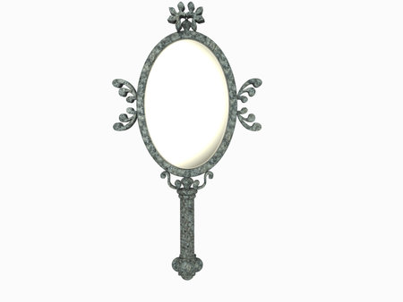 isolated old hand mirror design on white backgroundの写真素材