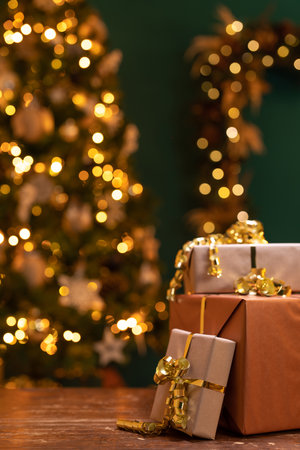 Christmas set with boxes and decorationsの写真素材