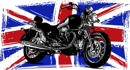Custom Motorbike with great britain flag in backgroundのイラスト素材