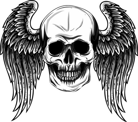 Human skull with wings for tattoo design.の写真素材