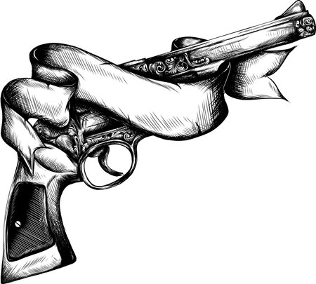 American Traditional Tattoo Design. Gun and Ribbonの写真素材