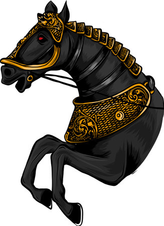 vector illustration of Silhouette of the running horse in white backgroundのイラスト素材