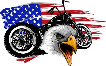 vector illustraton a motorcycle with the head eagle and american flagのイラスト素材