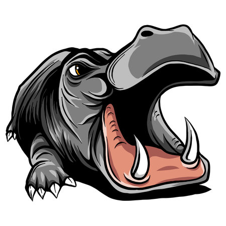 black and white linear paint draw Hippo vector illustrationのイラスト素材