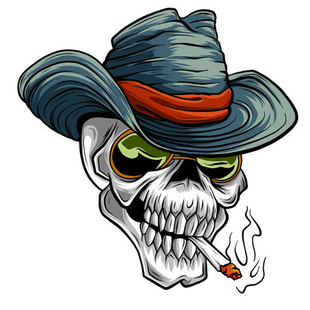vector illustration of cowboy skull cartoon styleのイラスト素材