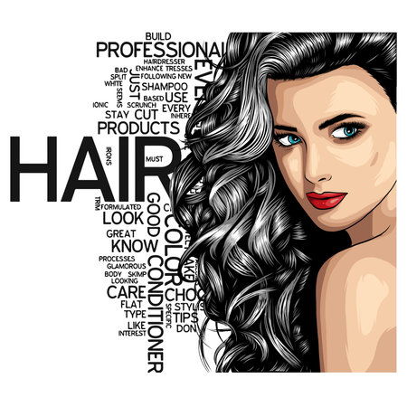 Beautiful Woman Portrait Attractive Female With Long Hair Over Vintage Pop Art Style Background With Copy Space Illustrationのイラスト素材