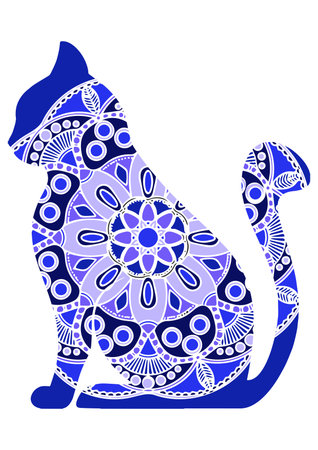 Vector funny graphic cats with floral ornament in tattoo styleのイラスト素材