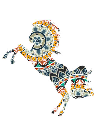 Greeting Beautiful card with horsel. Frame of horse made in vector. Perfect cards, or for any other kind of design, birthday and other holiday. Seamless hand drawn map with horsel.のイラスト素材