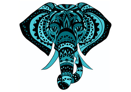Vintage graphic vector Indian lotus ethnic elephant. African tribal ornament. Can be used for a coloring book, textile, prints, phone case, greeting cardのイラスト素材