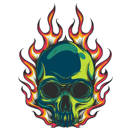 human skull colored with flamesのイラスト素材