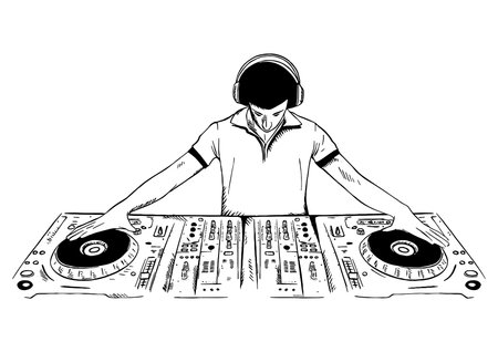 DJ playing the console vector illustrationのイラスト素材