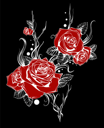 beautiful bouquet with red roses and leaves. Floral arrangement. design greeting card and invitation of the wedding, birthday, Valentine s Dayのイラスト素材