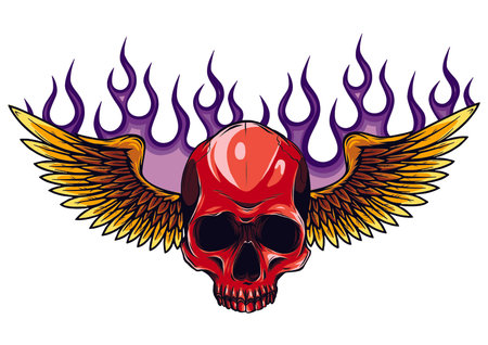 Winged skull grim reaper drawing in a vintage retro woodcut etched or engraved style vectorのイラスト素材