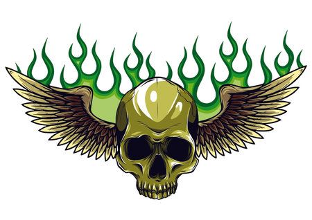 Winged skull grim reaper drawing in a vintage retro woodcut etched or engraved style vectorのイラスト素材