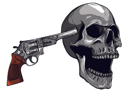 vector suicide skull with gun and bloodのイラスト素材