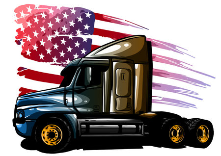 vector graphic design illustration of an American truck with stars and stripes flagのイラスト素材