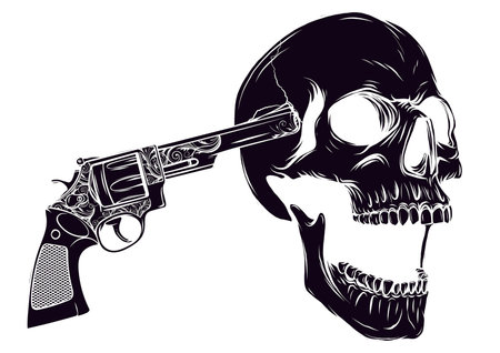 skull aiming with two revolvers vector illustratioのイラスト素材