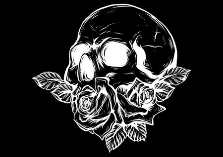 skulls with roses on white backgroundのイラスト素材