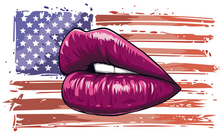 sexy woman cartoon mounth with red lipsのイラスト素材