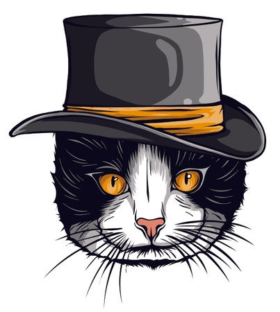 Vector funny British cat hipster in the gray hat, eyeglasses and bowtie illustrationのイラスト素材